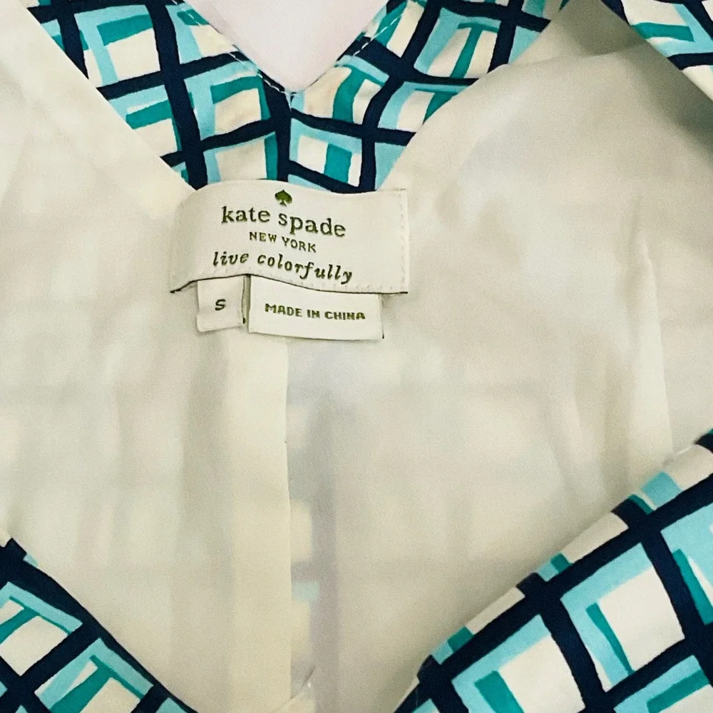 Kate Spade NY Tatiana Blue Green Peplum Check Top Shirt Blouse S cotton preppy